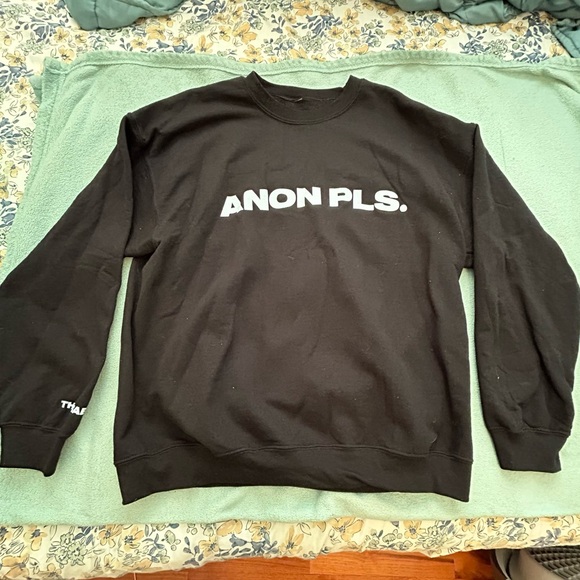 Deuxmoi “Anon Pls” black crew neck sweatshirt merch - Picture 3 of 4